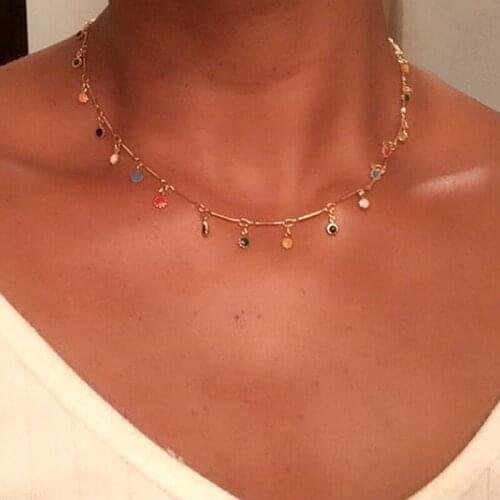 Simple Necklace for Women Colorful Sun Flower Pendant Clavicle Chain Necklacens Jewelry Wholesale