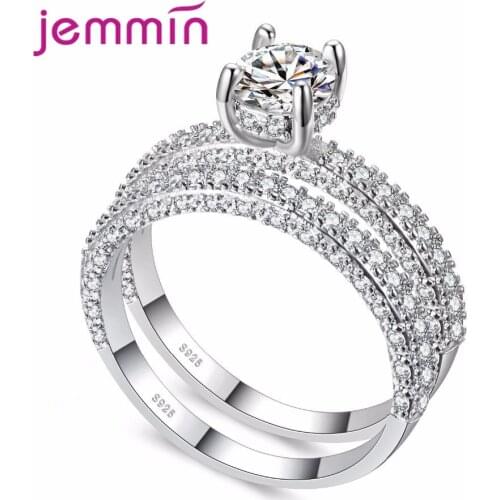 925 Sterling Silver Engagement Ring Fashion Jewelry Romantic Style CZ Cubic Zirconia Prong Setting Women Girls Two Colours