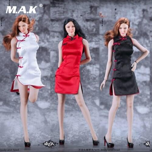 1:6 MF-002 Sexy Short Cheongsam Black Red White For 12 Inches Woman Action Figures