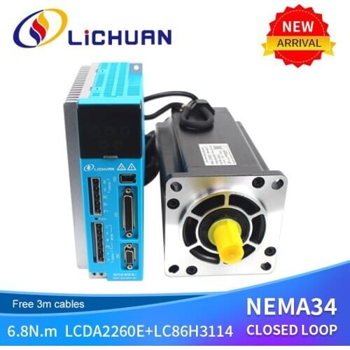 Nema34 220V 150V~230VAC 6.8N.M 86mm 1000rpm Servo step closed loop motor and stepping driver kit for CNC
