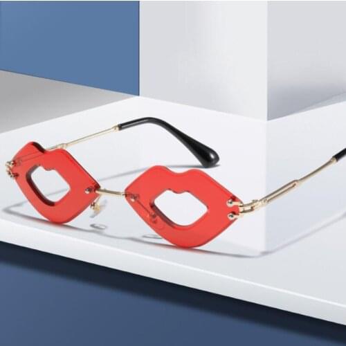 Novelty Fashion Rimless Sunglasses Women 2021 Gradeint Design Metal Lips Frame Sun Glasses Female Nightclub Charming Eyewear