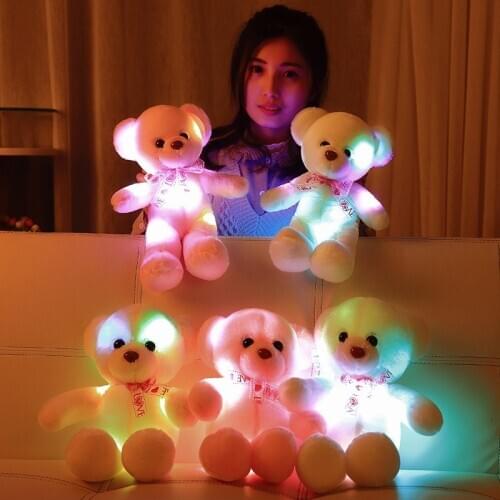 LED Light Up Bear Plush Toys Colorful Glowing Stuffed Animal Toys Doll Kids Christmas Gift