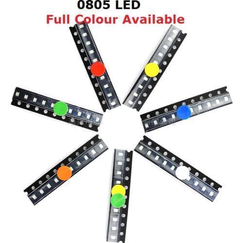 100PCS 8 Colors 0805 SMD Led Super Bright Red/Green/Blue/Yellow/White Water Clear LED Light Diode Orange purple warm white