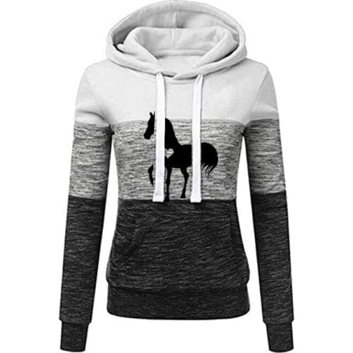 Streetwear Hoodies Women Sweatshirt Long Sleeve Hoodies Harajuku Hoodie Horse Love Print Splice Sweatshirt Women Sudadera Mujer