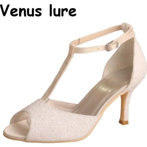 Wedopus Glitter Summer Sandals for Women with Ankle Strap Stiletto Heel 8CM