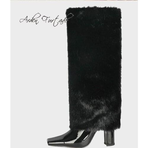 Arden Furtado 2021 Winter Fashion Boots Elegant Chunky Heels Block Heels Slip On Square Head Ladies knee high boots snow boots