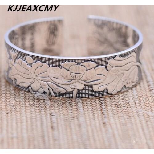 KJJEAXCMY S990 silver jewelry carved Lotus Sutra lady Sterling Silver Bracelet
