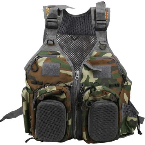 Breathable Fishing Vest Multi Functional Jacket Adjustable Fly Fishing Vest Hunting Fishing Travel Camouflage Vest with Pockets