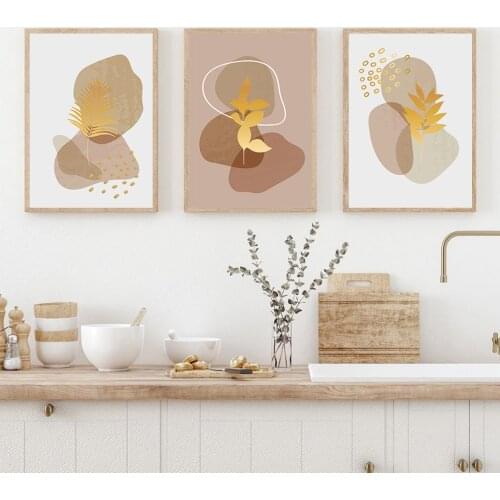 Gold Botanical Leaf Wall Art Boho Foliage Geometric Background Posters and Prints Minimalist Canvas Painting Pictures Home Decor