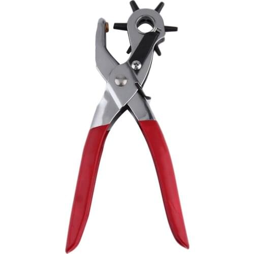 016 Hot Practical Multi-function Portable Puncher Carbon Steel & PVC Red Belt Hole Puncher Revolving Leather Hole Punch Plier