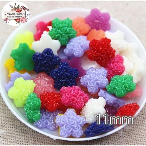 100pcs 11mm Mixed Color shiny flower resin flatback cabochon DIY jewelry/phone decoration No Hole