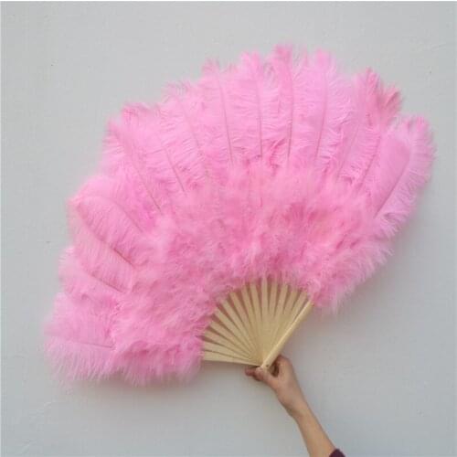 15 Bones High Quality Big Pink Ostrich Feather Fan Decorates Halloween Party for Belly Dancers DIY 15 Bones Feather Fan Bars