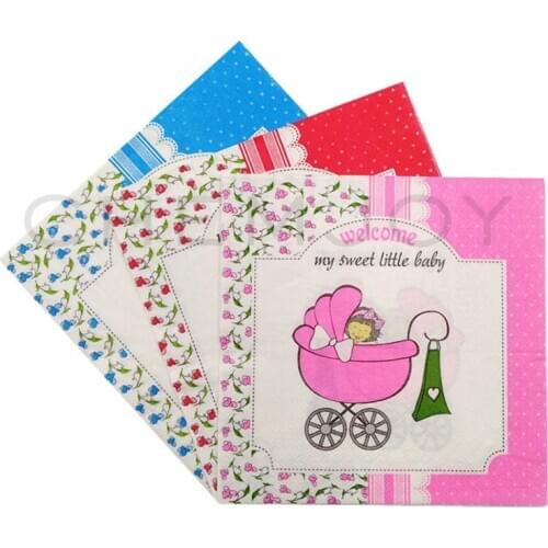 20 Sheets Decoupage Baby Shower Paper Napkins for Decoupage Disposable Decorative Baptism Gender Reveal Party Tissue Tableware