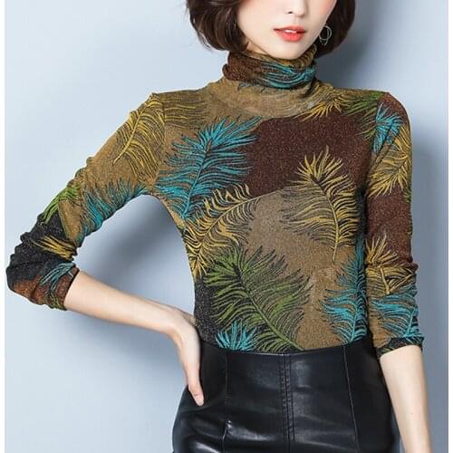 2019 Mulheres Elegantes Tops Casual Roupas Femininas Gola Alta Manga Longa Mulheres de Grande Porte Blusas Plus Size