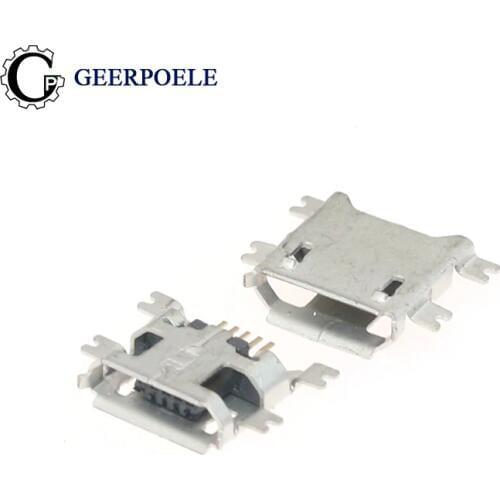 50 pcs/lot 4 Feet 5 Pin SMT Flat/Warp Edge 30V 1.5A Female Micro USB Connector Tail Plug Port Jack Socket Electric Terminals