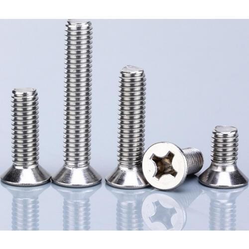 50 pieces M2 M2.5 M3 GB819 High Quality Stainless Steel 304 Cross Flat Head Machine Wire Cross Groove Countersunk Sead Screw