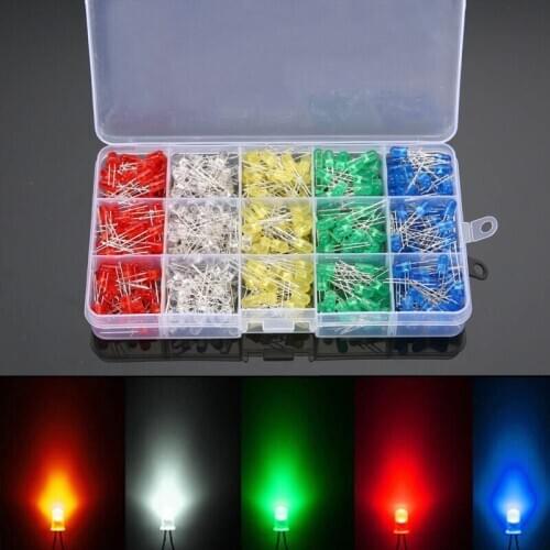 500pcs 5mm LED diode light assorted kit DIY LED kit white yellow red green blue electronic diy kit