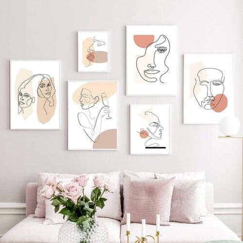 Wall Art Canvas Painting Drew Line Girl Boy Face Abstract Painting For Living Room Decor Nordic Posters And Prints Wall Pictures