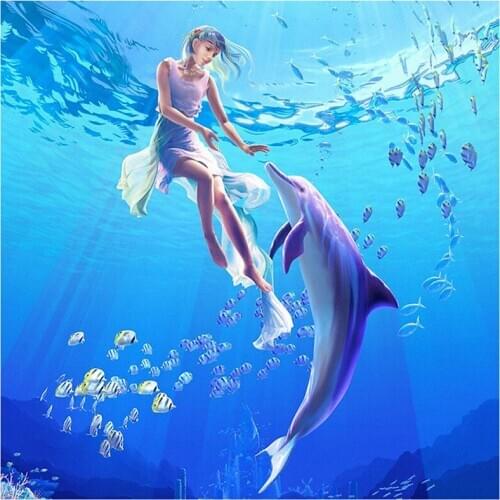 5D Diy Full Round/Square Diamond Painting “Angel & Dolphin" 3D Embroidery Cross Stitch Rhinestone Mosaic Home Decor Gift Yc182