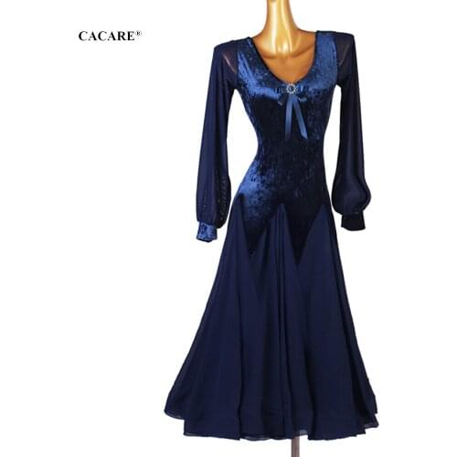 Velvet Ballroom Dress Sale Standard Dance Dresses Waltz Dress Elegant Customize D1059 Mesh Sleeve Big Chiffon Hem CACARE