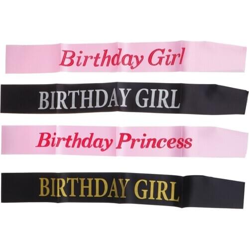 Birthday Girl Princess Glitter Satin Sash Happy Birthday Party Favor Gift Cool Black Pink Party Ribbon Decoration Supplies