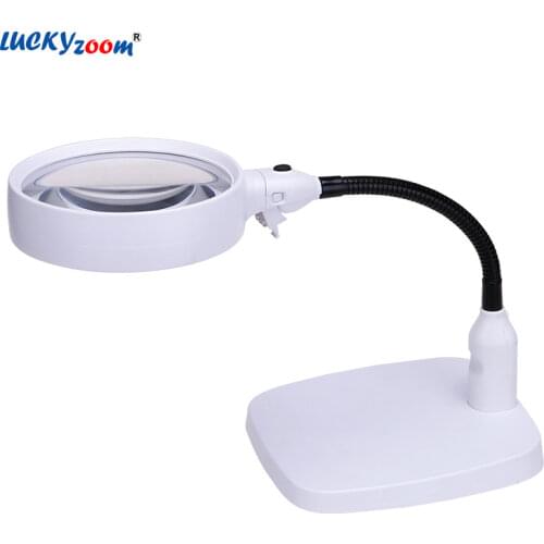 Desktop 6 Led Magnifier Lamp White Illuminated Magnifying Glass Heavy Base Table Magnifier 10X Repair Jewelry Loupe Reading Lupa