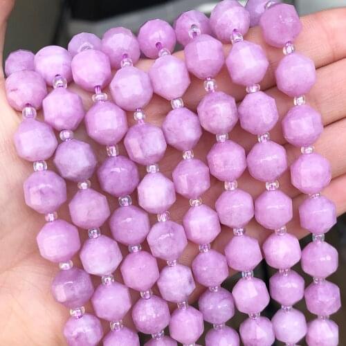 Natural Faceted Stone Beads 10mm Olive Shape Purple Angelite Loose Spacer Beads For DIY Jewelry Making Bracelet Accessories 15