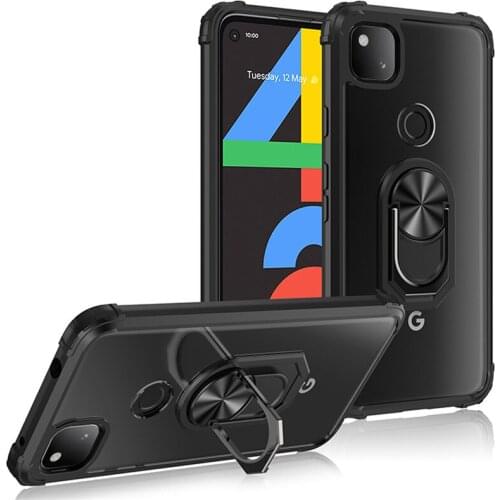 Transparent Case For Google Pixel 5a Pixel 5 Pixel 4a 5G Metal Ring Holder Shockproof Magnetic Car Mount Protective Cover Fundas