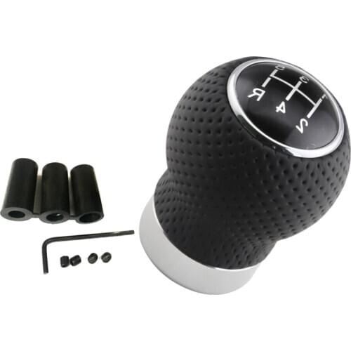 Black Leather Gear Shift Knob, 5 Speed Car PU Leather Shifter Black Stitch Stick Level Manual Shifter Head