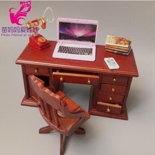 1:12 Doll house wooden mini furniture study room office desk chair writing desk charm sofa for 1:8 bjd doll