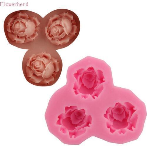 3-hole Blooming Rose Cake Molds DIY Silicone Fondant Baking Tools Ice Lattice Chocolate Mold Cake Decorating Handmade Soap Mold