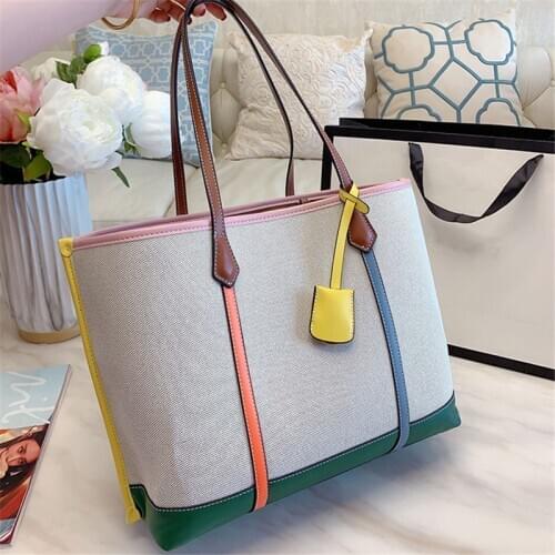 New Shopping Bag Canvas Tote Bag Shoulder Messenger Portable Panelled Female Bags High Quality Fashion Women Purse and Handbags