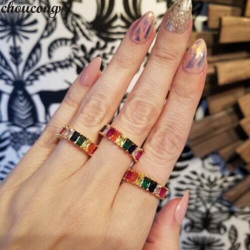 Choucong Colorful Eternity Promise Ring 925 sterling Silver AAAAA Zircon cz Party Wedding Band Rings For Women Men Jewelry Gift
