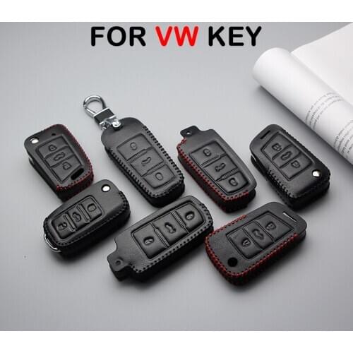 KUKAKEY Leather Car Key Cover Case For VW Volkswagen Polo Golf 4 5 6 Passat B6 Beetle Tiguan Auto Key Bag Shell Skin Car Styling