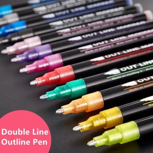 8 /12 Pcs/set Outline Paint Marker Pen Double Line Pen Diy Album Scrapbooking Metal Marker Glitter for Drawing Painting Doodling