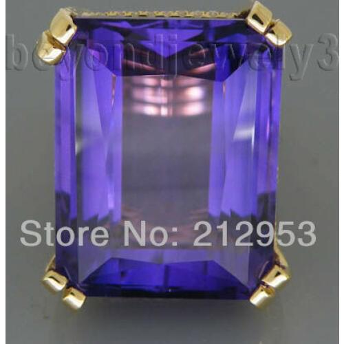 Lovely Amethyst Ring Vintage Emerald Cut 17x20mm 18kt Yellow Gold For Wife Gift SR322A