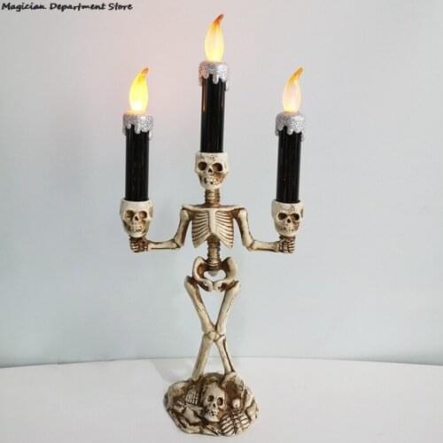 Simulation Halloween Skull Skeleton Candle Holder LED Light Vintage Villages Miniature Ghost Street Lamp Home Party Decoration