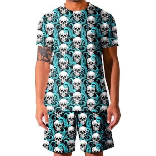Shorts Set Men 2021 Summer Octopus Skull Suit Fashion Print T-Shirt + Shorts Sportswears 2 Piece Sets Male Jogger Tracksuit