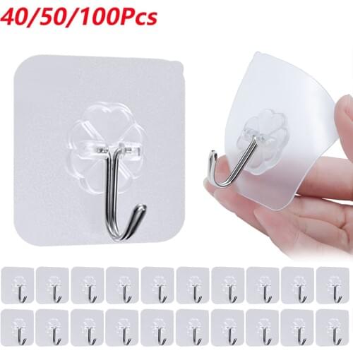 50/100PCS Wall Hooks Self Adhesive Door Wall Hangers Towel Key Holder Rack Hooks for Bathroom Kitchen Organizer DropShipping