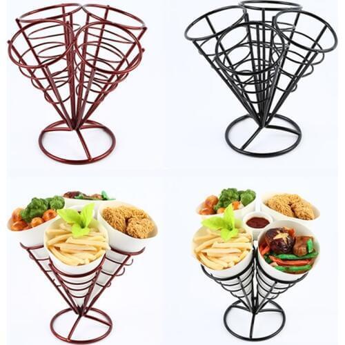 French Fries Frame Snack Shelf Potato Chips Basket Fried Chicken Tray Holder Fast Food Tray Stand Tableware Iron 4 Heads 1pcs