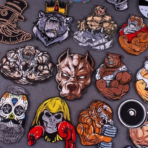 Punk Patch Embroidered Patches For Clothing Thermoadhesive Patches Bear Dog King Patch Iron On Patch For Clothes Animal Stickers