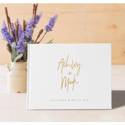 Personalise any langauge white Wedding Guest Book, Rose Gold Wedding Guest Book, Custom engagement sign in book photo albums