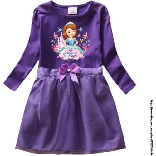 Disney Autumn Winter Girls Children Kids Sofia Bowknot Lace Mesh Princess Dress Sleeveless Pleated Noble Ball Gown Party Clothes