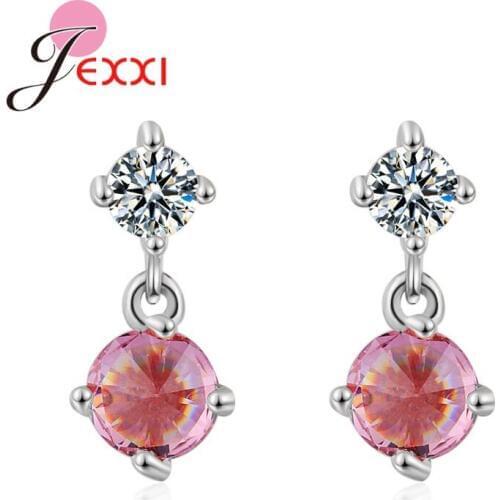 Fashion Genuine 925 Sterling Silver Stud Earrings Bright Crystal & Moonstone Fashion Jewelry Gift For Wife Girlfriend Daughter