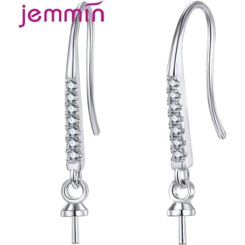 DIY Accessories 925 Sterling Silver Cubic Zirconia Earrings Empty Ear Hooks For Women Sticky Pearls Semi-Finished Jewelry Parts