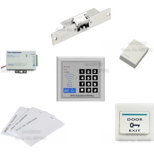 Access Control System for Frameless Glass Door ID/EM Card Reader & Keypad Electric Strike Lock +Power Supply+Door Bell+Switch