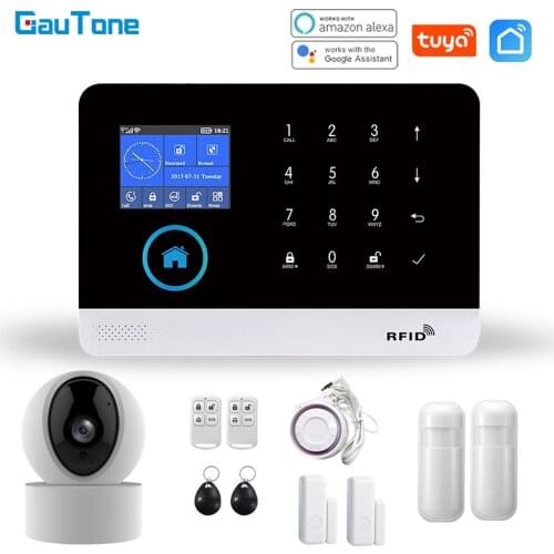 GauTone WiFi GSM Alarm System Tuya Smart Life App Control for Home Security with IP Camera RFID Card Security Alarm Smart House