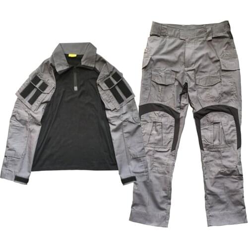 GEN3 Black Grey Tactical Frog Paintball Tactical Suit Long Sleeve Top + Combat Pants With Knee Pads