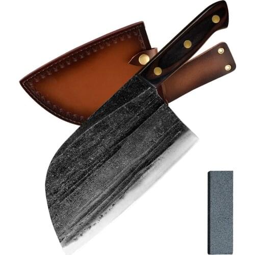XYJ Traditional Forged Kitchen Knife Stainless Steel Chefs Chopper Knives Full Tang Cleaver Butcher Knife With Leather Sheath