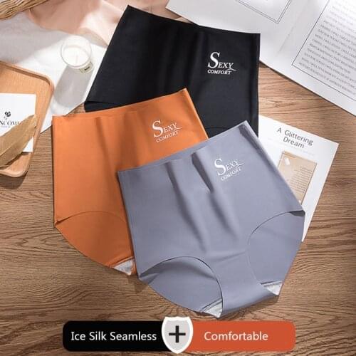 Women Panties Ice Silk thin Sexy Briefs Seamless Underwear High Waist Pants Comfort Lingerie Slimming Underpants Antibacterial